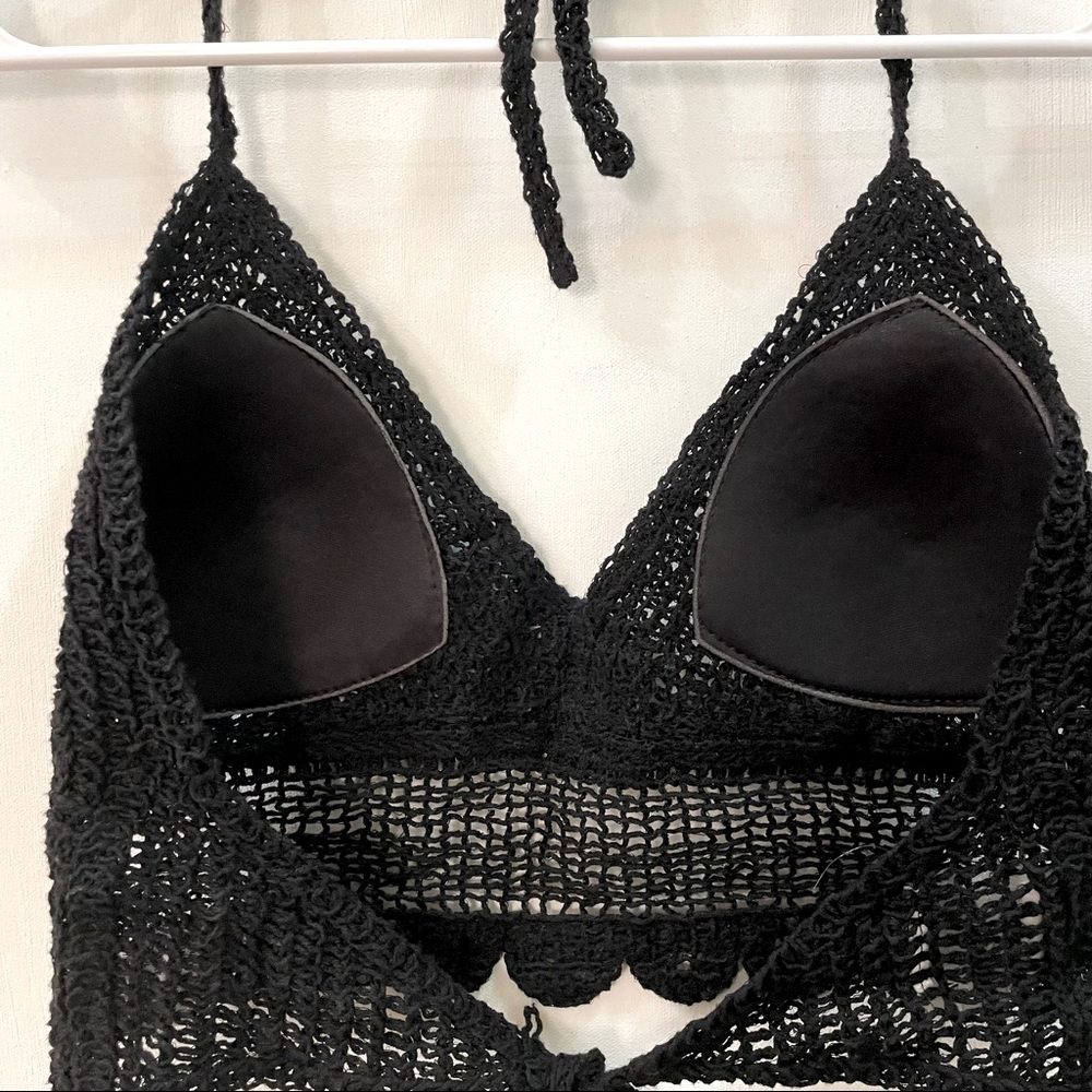 Boho Style Crochet Halter Top Bralette Black - Picture 7 of 13